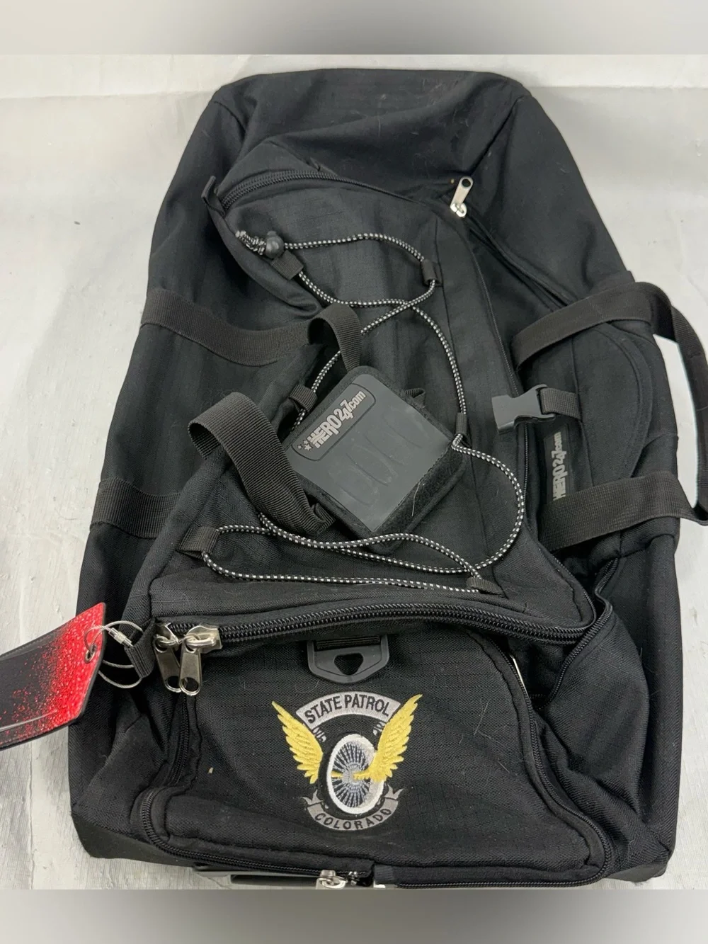 Hero247.com Wheeled Duffel Bag Luggage Carry On Gym Black CSP State Patrol Logo